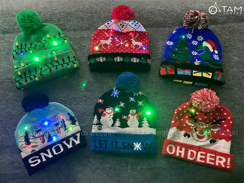 Nón Noel vải len có Led chớp nháy [Co giãn - Nhiều kiểu] NON-X-11